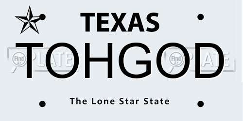 TOHGOD Texas License Plate