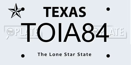 TOIA84 Texas License Plate
