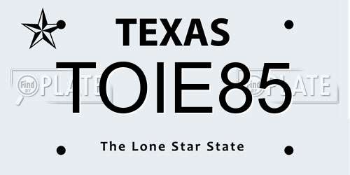 TOIE85 Texas License Plate