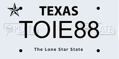 TOIE88 Texas License Plate