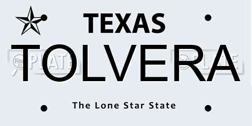 TOLVERA Texas License Plate