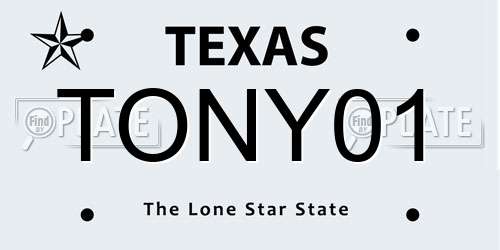 TONY01 Texas License Plate