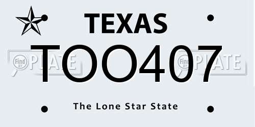 TOO407 Texas License Plate