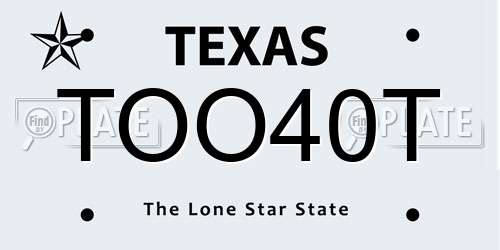 TOO40T Texas License Plate