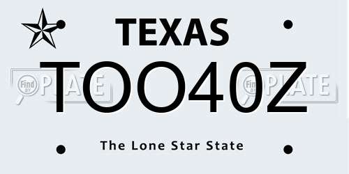 TOO40Z Texas License Plate