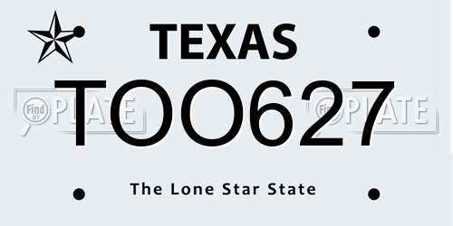 TOO627 Texas License Plate