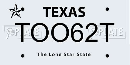 TOO62T Texas License Plate