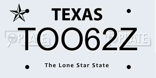 TOO62Z Texas License Plate