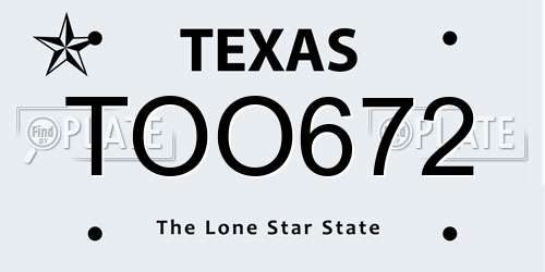 TOO672 Texas License Plate