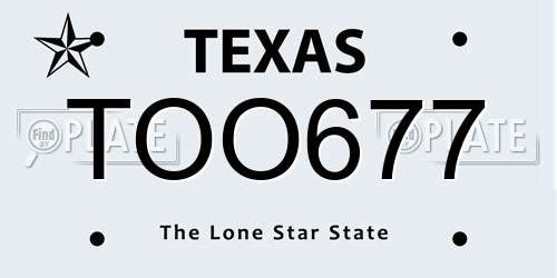 TOO677 Texas License Plate