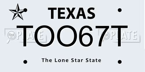TOO67T Texas License Plate