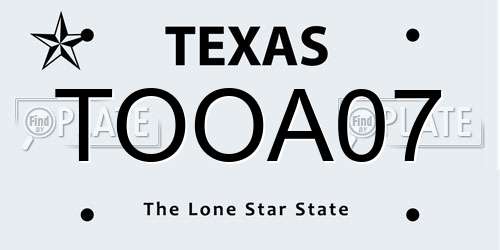 TOOA07 Texas License Plate