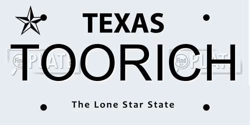 TOORICH Texas License Plate