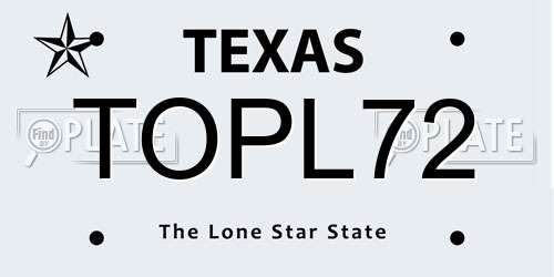 TOPL72 Texas License Plate