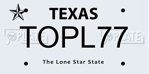 TOPL77 Texas License Plate