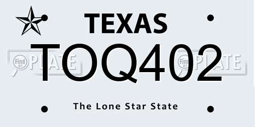 TOQ402 Texas License Plate