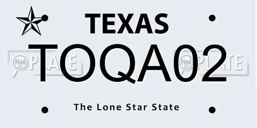 TOQA02 Texas License Plate