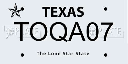 TOQA07 Texas License Plate
