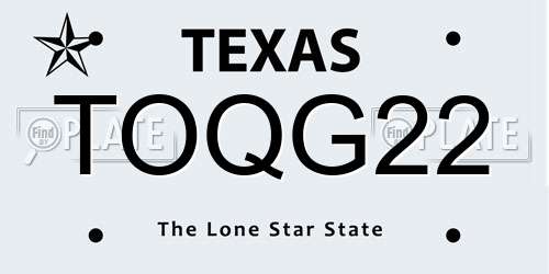 TOQG22 Texas License Plate