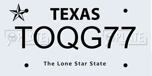 TOQG77 Texas License Plate