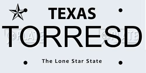 TORRESD Texas License Plate