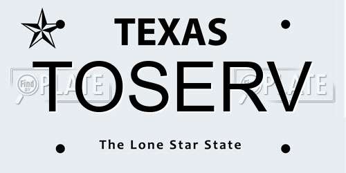 TOSERV Texas License Plate