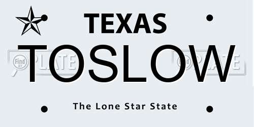TOSLOW Texas License Plate