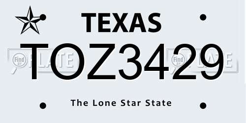 TOZ3429 Texas License Plate