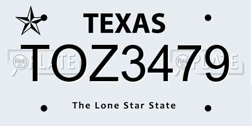 TOZ3479 Texas License Plate