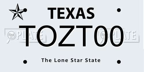 TOZT00 Texas License Plate