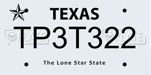 TP3T322 Texas License Plate