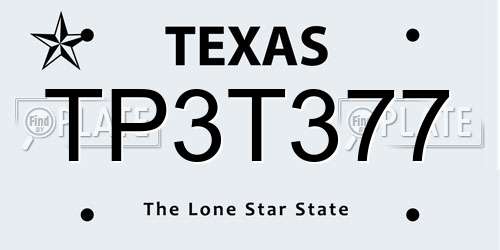 TP3T377 Texas License Plate