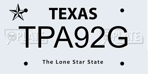 TPA92G Texas License Plate