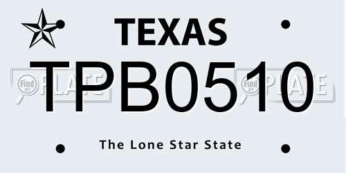 TPB0510 Texas License Plate