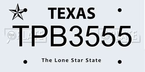 TPB3555 Texas License Plate