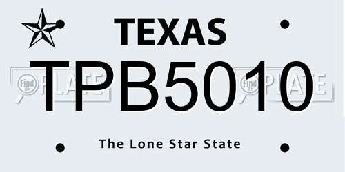 TPB5010 Texas License Plate