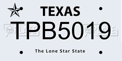 TPB5019 Texas License Plate