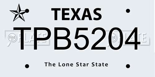 TPB5204 Texas License Plate