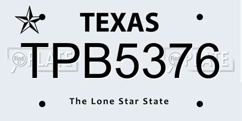 TPB5376 Texas License Plate