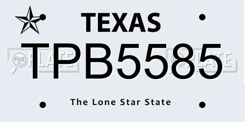 TPB5585 Texas License Plate