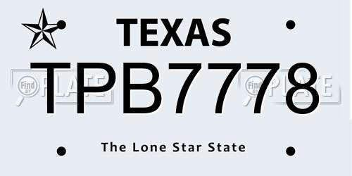 TPB7778 Texas License Plate