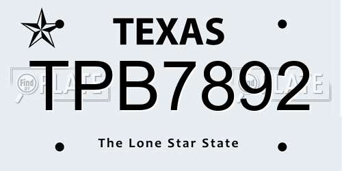 TPB7892 Texas License Plate