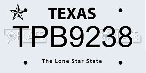 TPB9238 Texas License Plate