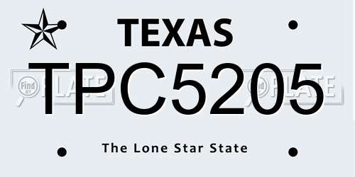 TPC5205 Texas License Plate