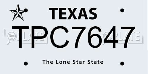 TPC7647 Texas License Plate