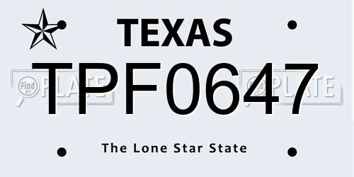 TPF0647 Texas License Plate