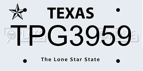 TPG3959 Texas License Plate