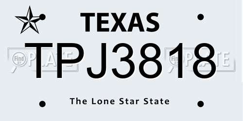 TPJ3818 Texas License Plate