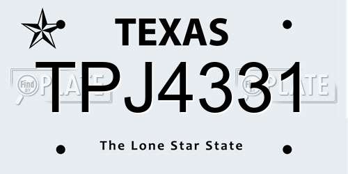 TPJ4331 Texas License Plate