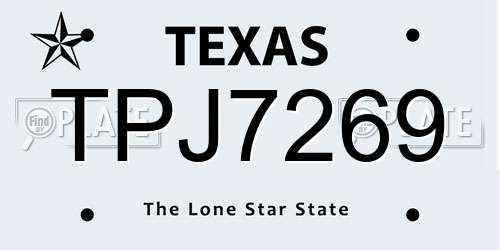 TPJ7269 Texas License Plate